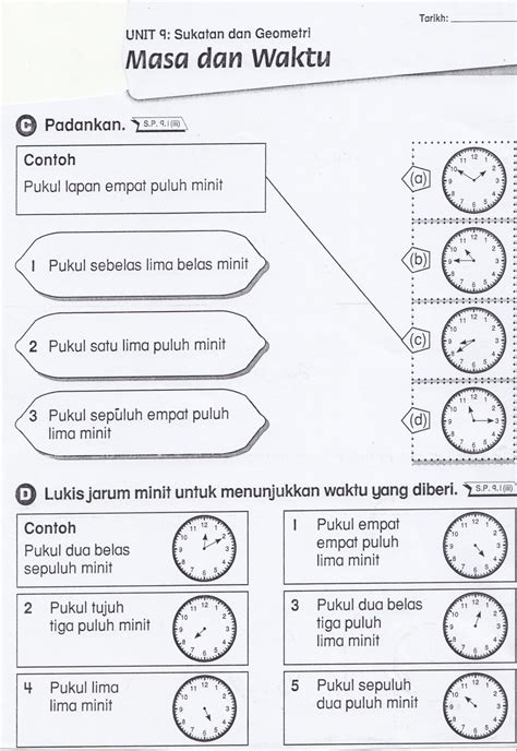 Matematik Tahun 1 Lembaran Kerja Masa Dan Waktu