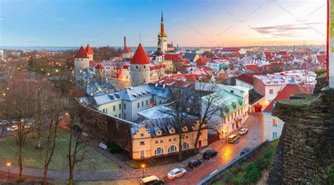 Aerial View Of Old Town In Tallinn Estonia Architecture Stock Photos