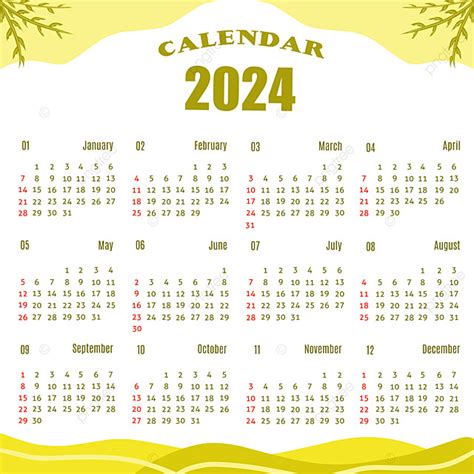 2024 Calendar With Aesthetic Illustration Yellow Background Template