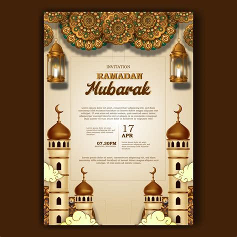 Ramadan Mubarak Inftar Invitation Poster Elegant With Mosque And