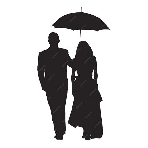 Premium Vector Couple Silhouette And Umbrella