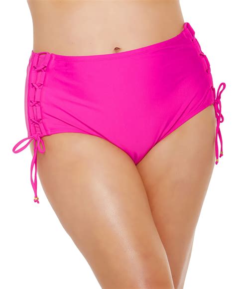 Women S Plus Size High Waisted Solid Bikini Brief Swim Bottom W Lace Up Detail Walmart Com