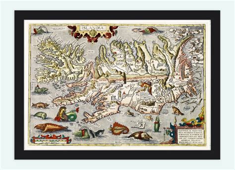 old map of iceland islandia 1542 island sea by oldcityprints