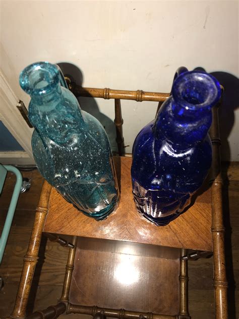 Vintage Blue Glass Virgin Of Guadalupe Avalalos Holy Water Bottle Cobalt Blue Aqua Blue Holy