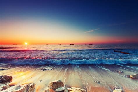Ocean Water Wave Sunset Blue Sky 4k Wallpaper Best Wallpapers