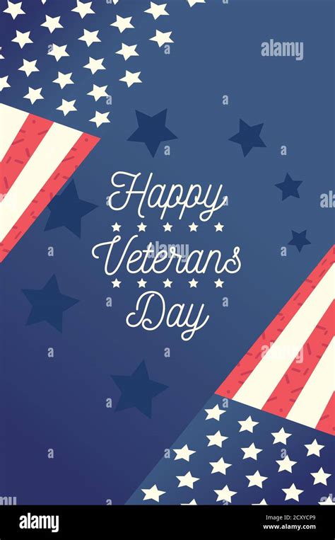 Happy Veterans Day Flags With Blue Stars Background Letters Vector
