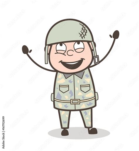 Cartoon Happy Army Officer Expression After Win The War Vector