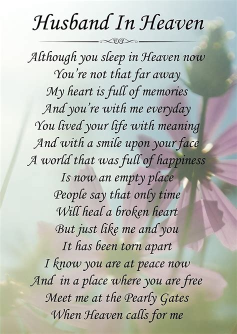 Husband In Heaven Memorial Graveside Poem Keepsake Card Includes Free
