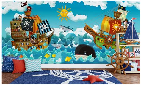 Custom Mural 3d Wallpaper Cute Cartoon Pirate Ships