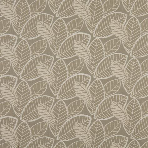 White On Beige Large Leaf Pattern Damask Upholstery Fabric