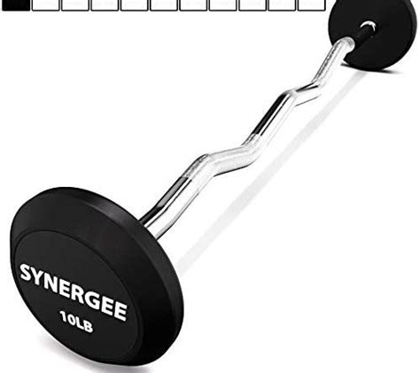 Synergee Fixed Easy Curl Bar Pre Weighted Curved Steel Bar With Rubber
