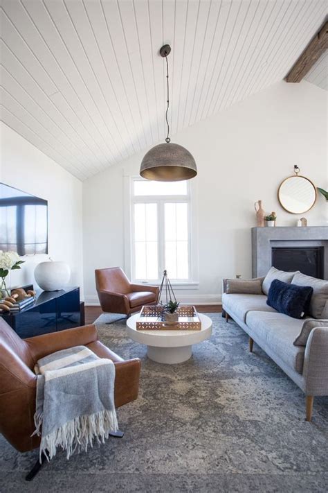 This Navy And Gray Midcentury Meets Modern Farmhouse Living Room By