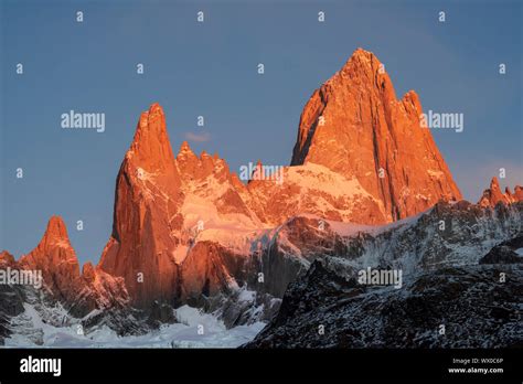 Mountain Range Of Cerro Fitz Roy And Cerro Torre At Sunrise Los