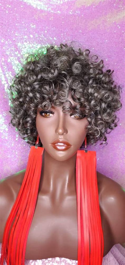 Wig Short Curl Brazilian Remy 100 Human Hair Wig Salt Pepper Etsy