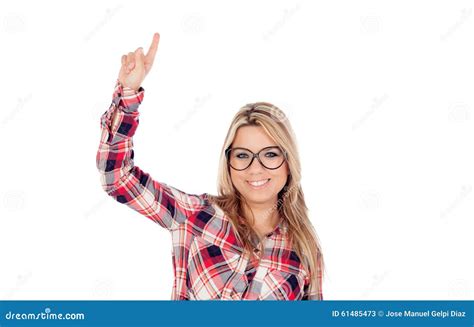 Cute Blonde Girl With Glasses Asking To Speak Stock Image Image Of Finger Myopia 61485473