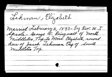 Elizabeth Lehman Cumberland County Pennsylvania Church and Town Record