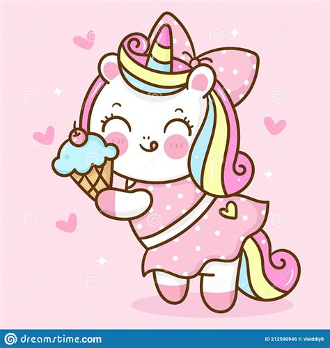 Cute Unicorn Vector Eat Ice Cream Cone Wear Swimming Suit For Summer