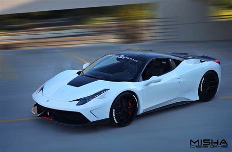 A ferrari 488 with a novitec rosso kit was parking when the ferrari 458 misha pulled into the parking lot. White Ferrari 458 Italia with Misha Designs Widebody Kit - GTspirit