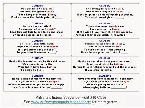 Other resources found at little owls resources pirate treasure hunt clue cards designed for you to fill in and place small treasure cards (included) around your setting before game begins. Katrena's Free Indoor Scavenger Hunt This scavenger hunt ...