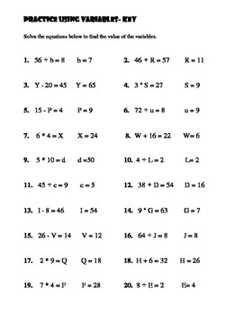 To do this, you would create one binary variable for each variable you have and for each value you want that variable to take. Practice Solving for Variables Worksheet by Amber Mealey | TpT