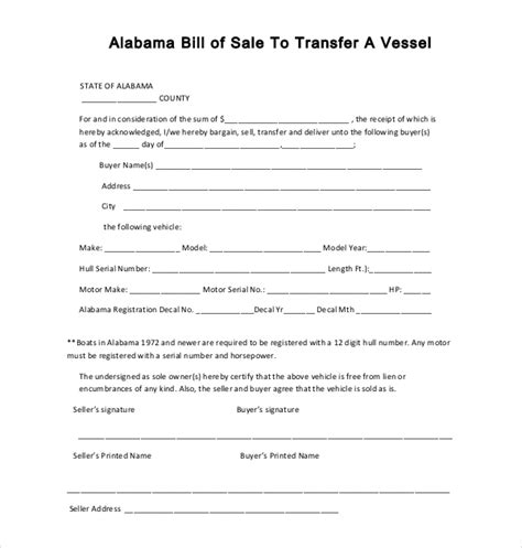 Boat Free Printable Bill Of Sale Form