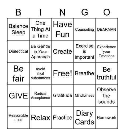 Dbt Bingo Game Bingo Card