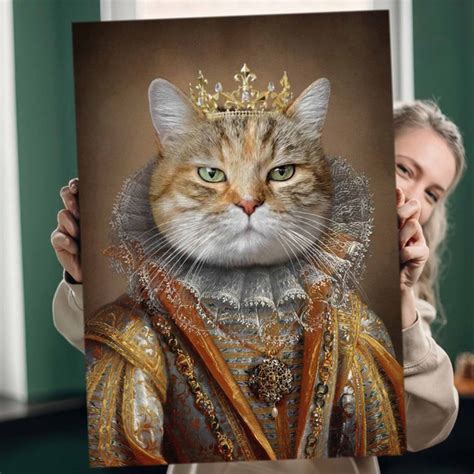 Custom Pet Portrait Royal Pet Portrait King Cat Queen Cat Etsy