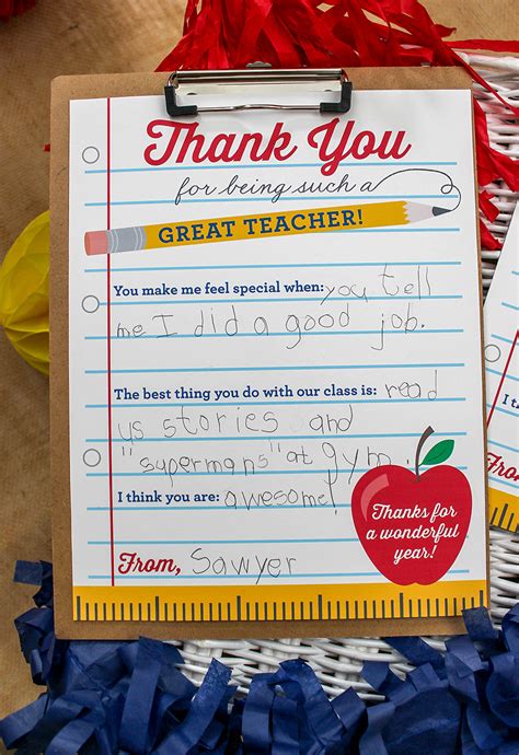 Thank You Note Teacher Appreciation Free Printable Just