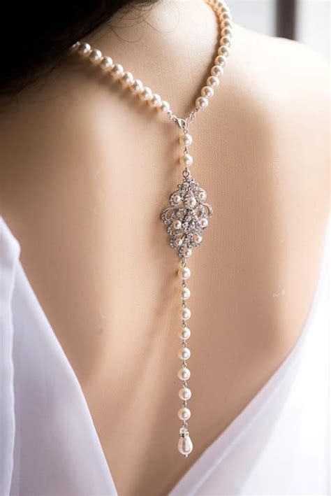 Bridal Backdrop Necklace Crystal And Swarovski Pearl Statement