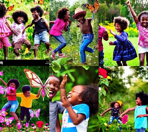 Carefree Black Children Playing Smiling And Laughing Surrounded