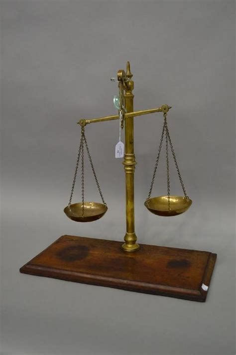 Antique Brass Scales On Wooden Base Scales Sundries