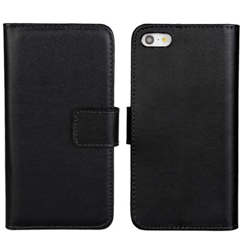 Black Genuine Leather Wallet Case For Apple Iphone 5 5s Cover New Case