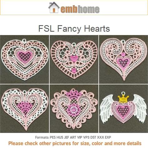 Fsl Fancy Hearts Free Standing Lace Machine Embroidery Designs Etsy