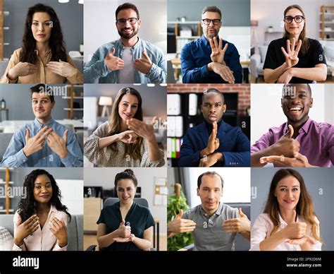 People Learning Deaf Sign Language In Video Conference Stock Photo Alamy