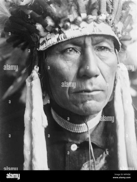 Head and shoulders portrait of a Nez Percé man in full feather