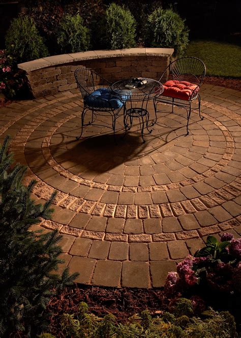 Do it yourself hardscape patio. Rockwood Round Patio Kit w/ Inlay Dimensions: 12' Diameter $1275 http://www.facebook.com ...