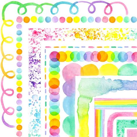 Square Pastel Rainbow Watercolor Borders Rainbow Clipart Pastel