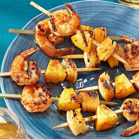 How to make this cheesy garlic shrimp appetizer: Grilled Shrimp Appetizer Kabobs Recipe | Taste of Home