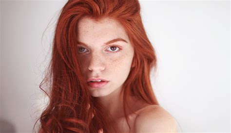 Women Model Redhead Freckles Looking At Viewer Brown Eyes Wallpaper Resolution2400x1392 Id
