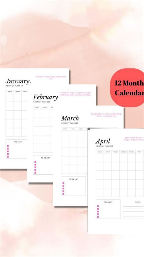 Undated Calendar Calendar Planner Printable Pink And White Etsy Uk In