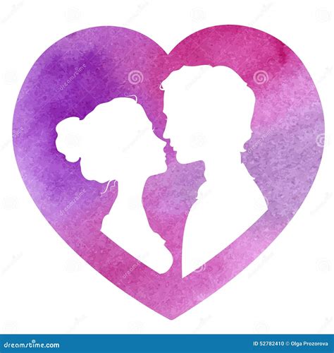 Profile Silhouettes Of Man And Woman Watercolor Stock Vector Image