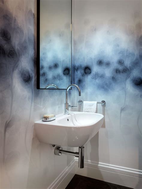 Powder Bath With Bold Blue Wallpaper Hgtv