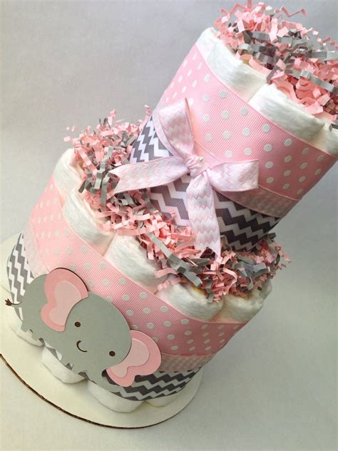 Pink And Grey Elephant Diaper Cake Baby Shower Centerpiece Etsy