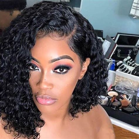 Deep Curly Lace Front Human Hair Wigs Raw Virgin Short Black Wig