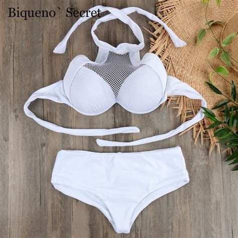 Buy Sexy Push Up Underwire Bikini Bandage Swimwear Women White Bathing Suit