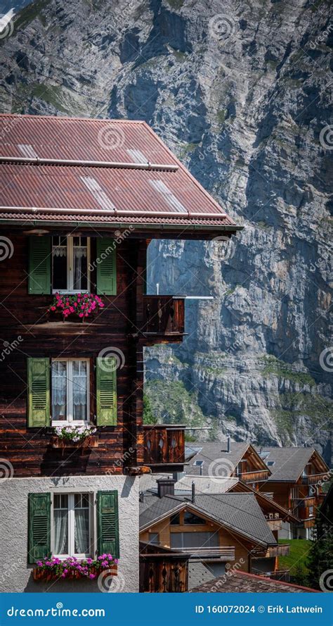 Typical Wooden Houses In The Swiss Alps Beautiful Switzerland Stock