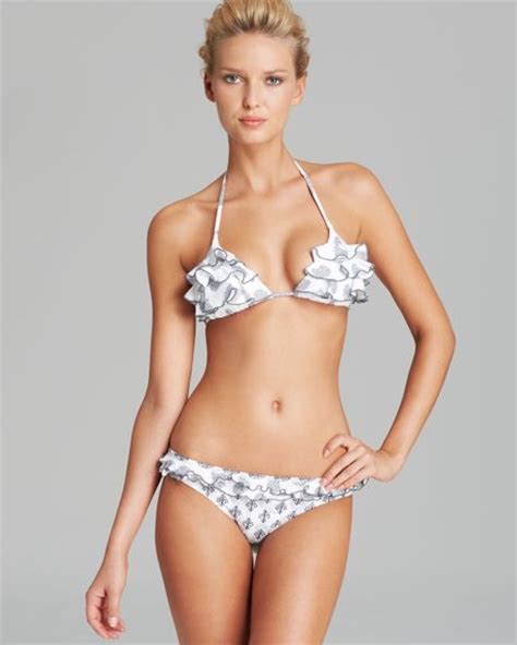 Pilyq Brigitte Batik Ruffle Triangle String Bikini Top In White Lyst