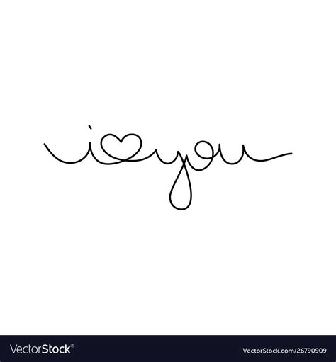 Continuous Line Drawing I Love You Black Isolated Vector Image