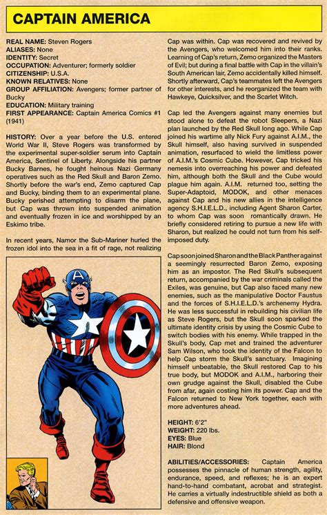 Fichas De Superheroes Marvel Y Dc Capitan America