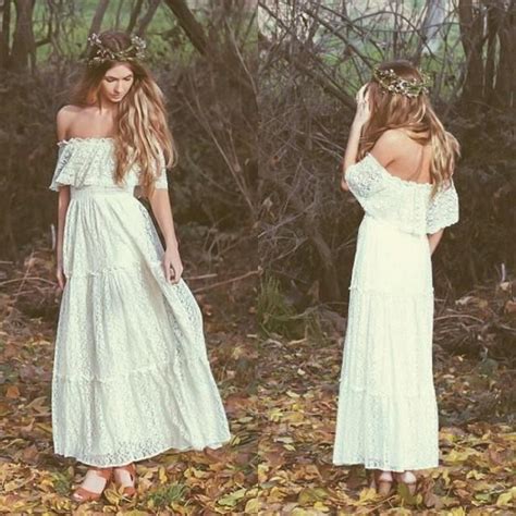 Stunning Bohemian 2016 Vintage Wedding Dresses Off The Shoulder Lace Ivory Or White Hippie Dress